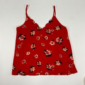 Red Floral Scalloped Socialite Camisole Tank Top S